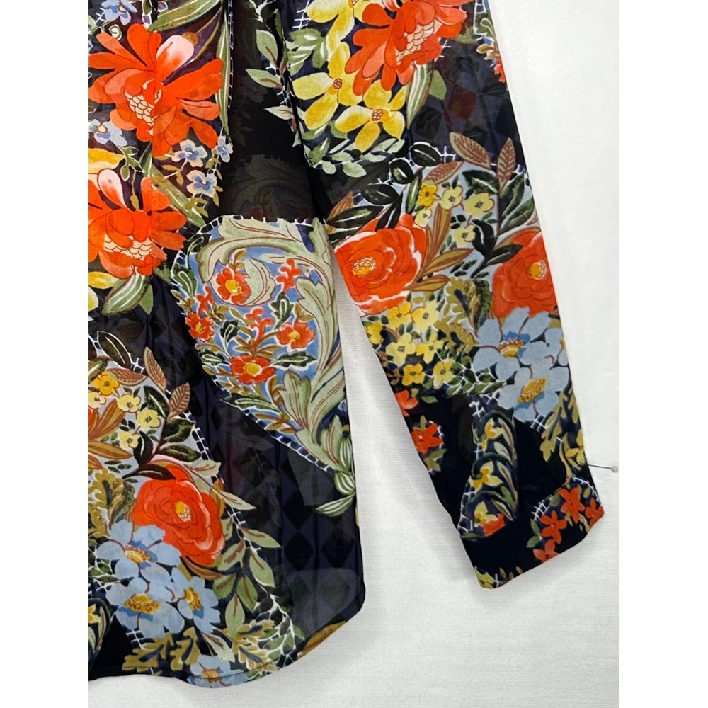 Cabi Amour Floral Diamond Print Sheer Blouse Multicolor Button Front Top Sz S - Picture 6 of 8